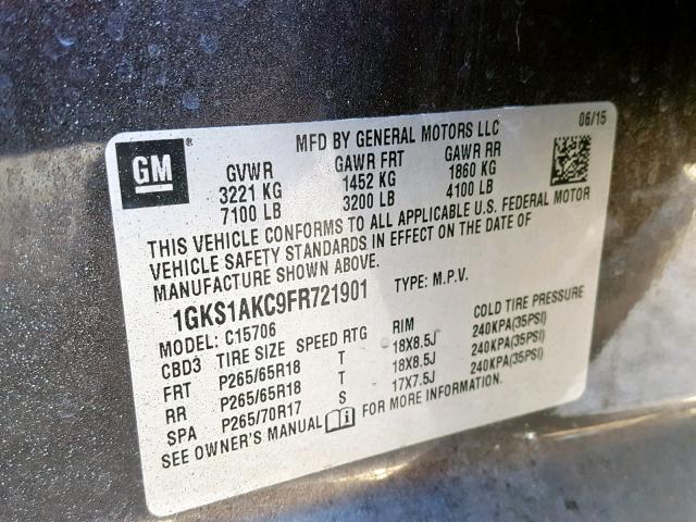 1GKS1AKC9FR721901 - 2015 GMC YUKON SLE PURPLE photo 10