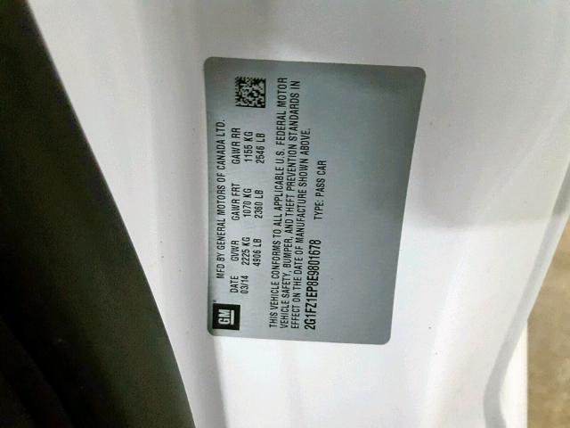 2G1FZ1EP8E9801678 - 2014 CHEVROLET CAMARO ZL1 თეთრი ფოტო 10