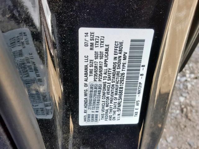 5FNRL5H68EB129326 - 2014 HONDA ODYSSEY EX BLACK photo 10