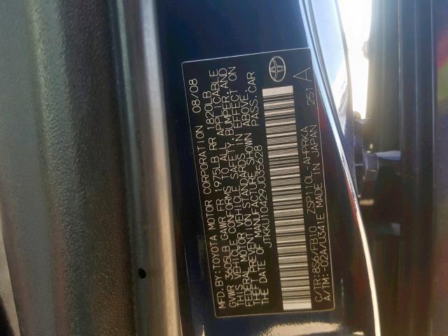 JTKKU10429J035628 - 2009 TOYOTA SCION XD BLUE photo 10