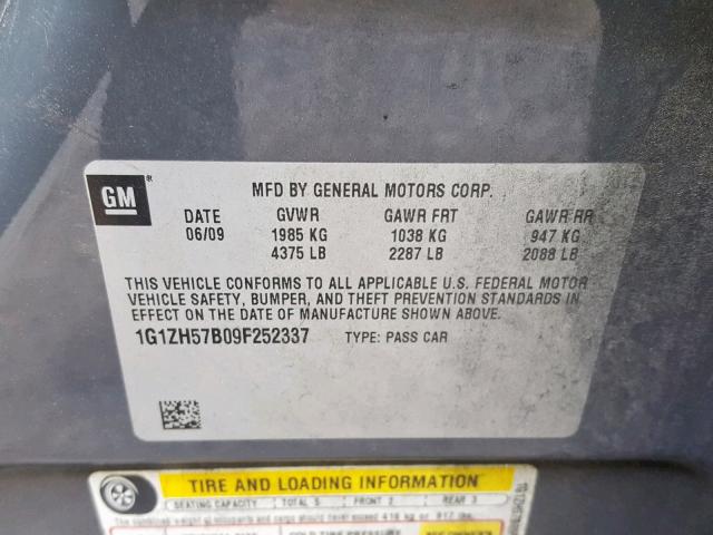 1G1ZH57B09F252337 - 2009 CHEVROLET MALIBU 1LT 灰色 照片 10