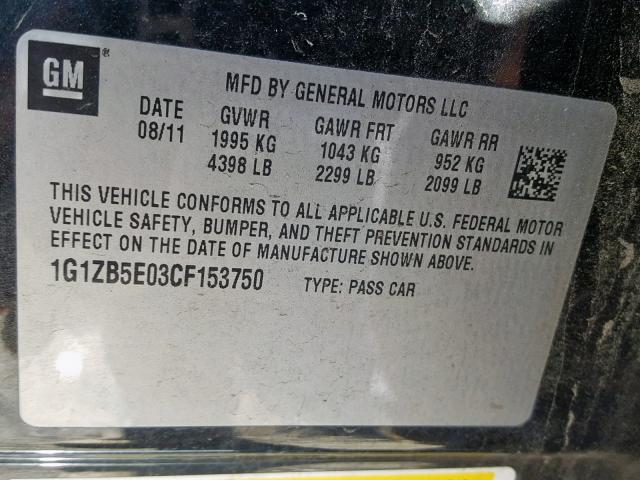 1G1ZB5E03CF153750 - 2012 CHEVROLET MALIBU LS BLACK photo 10