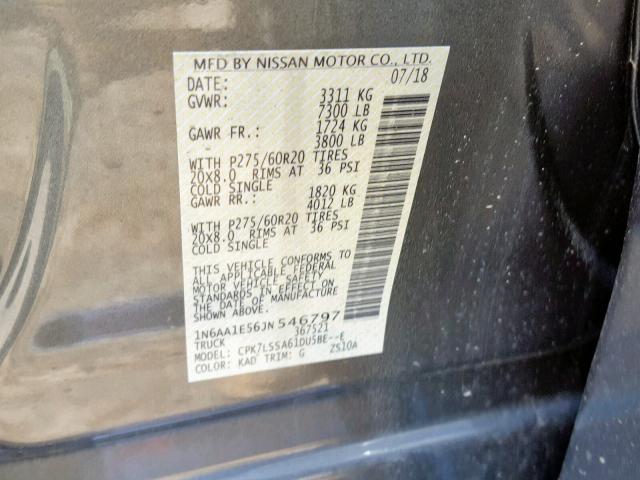 1N6AA1E56JN546797 - 2018 NISSAN TITAN SV CHARCOAL photo 10