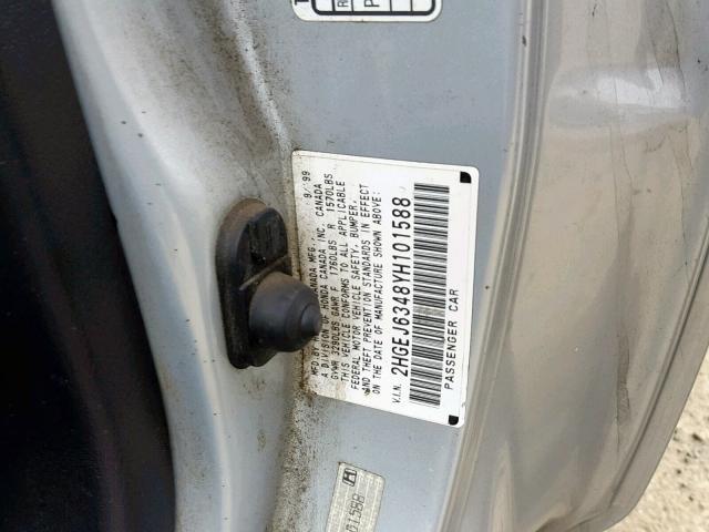 2HGEJ6348YH101588 - 2000 HONDA CIVIC DX SILVER photo 10