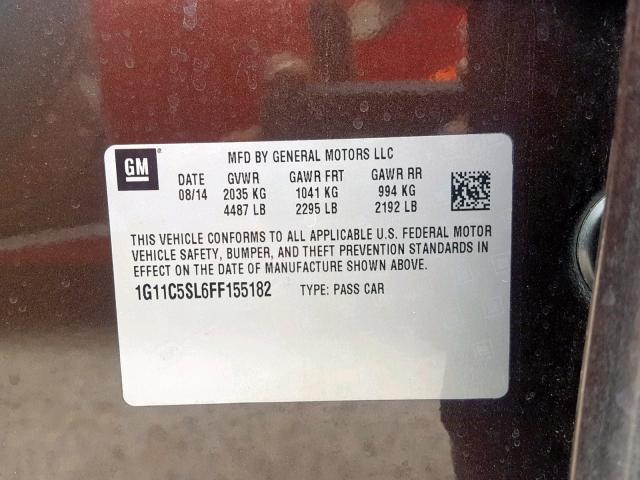 1G11C5SL6FF155182 - 2015 CHEVROLET MALIBU 1LT PURPLE photo 10