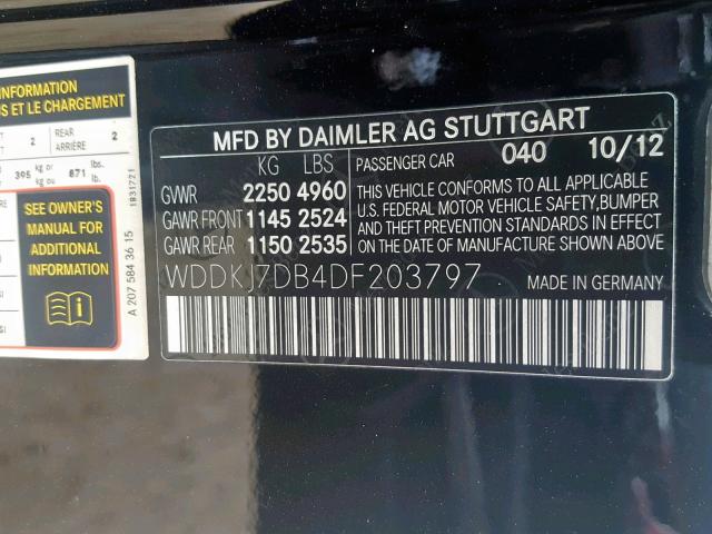 WDDKJ7DB4DF203797 - 2013 MERCEDES-BENZ E 550 BLACK photo 10