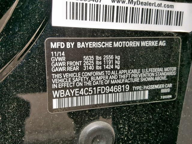 WBAYE4C51FD946819 - 2015 BMW 740 LI BLACK photo 10