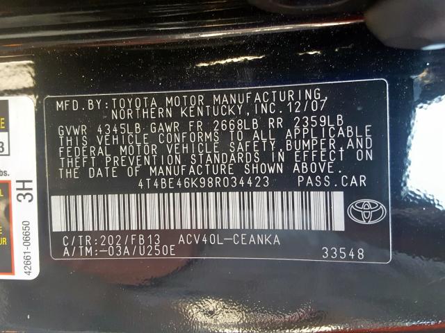 4T4BE46K98R034423 - 2008 TOYOTA CAMRY CE  photo 10