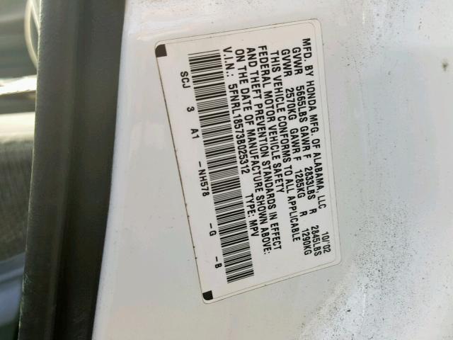 5FNRL18573B025312 - 2003 HONDA ODYSSEY LX WHITE photo 10