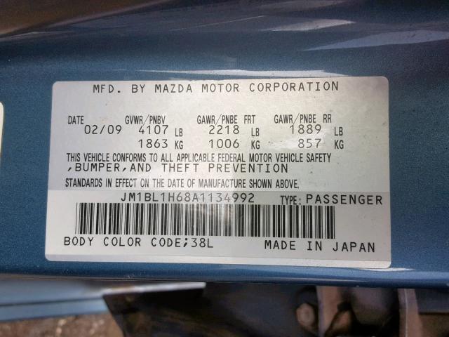 JM1BL1H68A1134992 - 2010 MAZDA 3 S BLUE photo 10