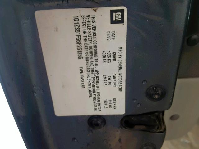 1G1ZS51F56F251256 - 2006 CHEVROLET MALIBU LS TURQUOISE photo 10