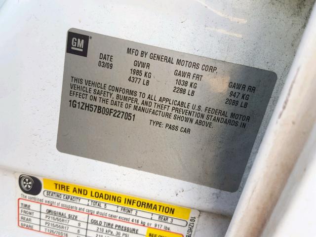 1G1ZH57B09F227051 - 2009 CHEVROLET MALIBU 1LT 白色 照片 10