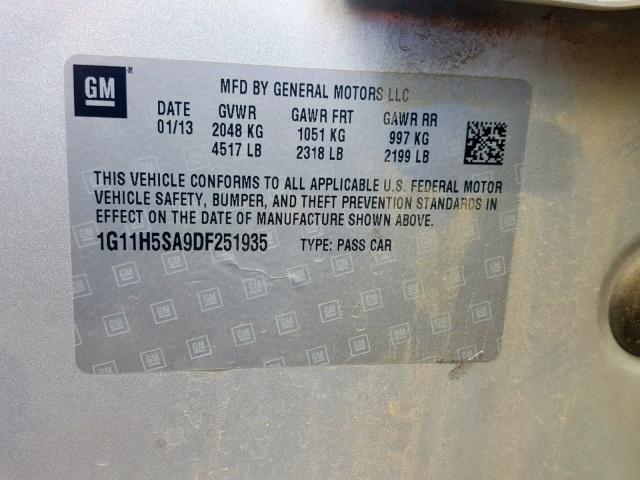 1G11H5SA9DF251935 - 2013 CHEVROLET MALIBU LTZ 银色 照片 10