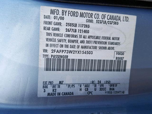 2FAFP73W2YX154503 - 2000 FORD CROWN VICT BLUE photo 10