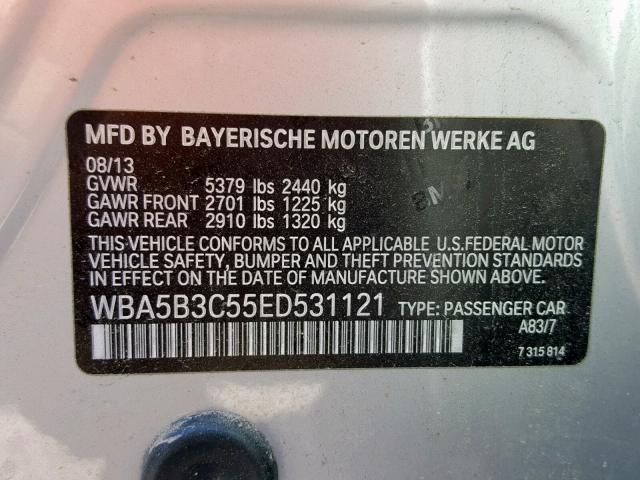 WBA5B3C55ED531121 - 2014 BMW 535 XI SILVER photo 10
