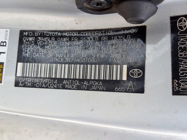 JTKDE3B79A0310401 - 2010 TOYOTA SCION TC  照片 10