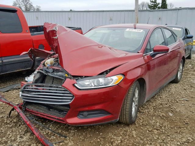 3FA6P0G74FR220765 - 2015 FORD FUSION S RED photo 2
