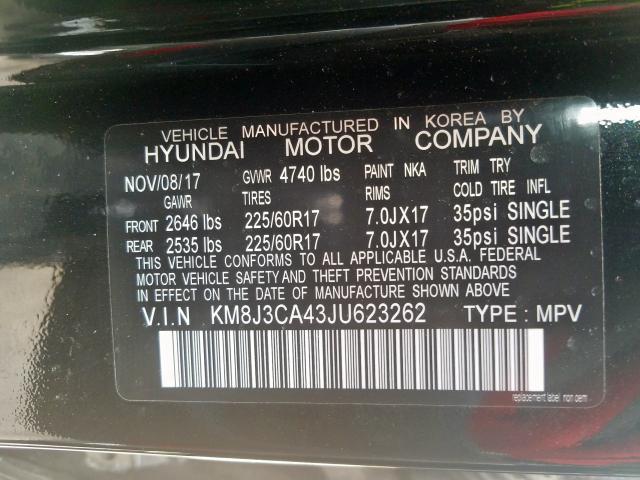 KM8J3CA43JU623262 - 2018 HYUNDAI TUCSON SEL  photo 10