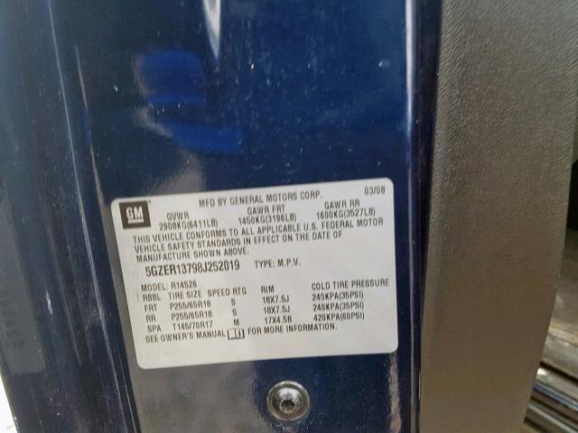 5GZER13798J252019 - 2008 SATURN OUTLOOK XE BLUE photo 10