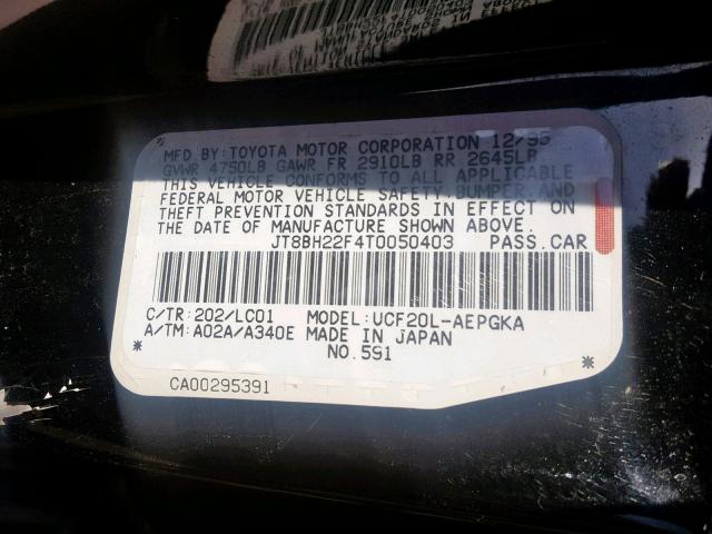 JT8BH22F4T0050403 - 1996 LEXUS LS 400 BLACK photo 10