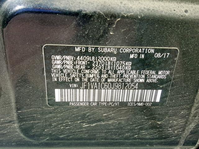 JF1VA1C60J9812054 - 2018 SUBARU WRX PREMIU GRAY photo 10