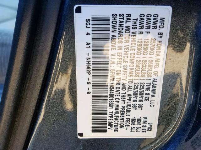 5FNRL18544B016391 - 2004 HONDA ODYSSEY LX BLUE photo 10