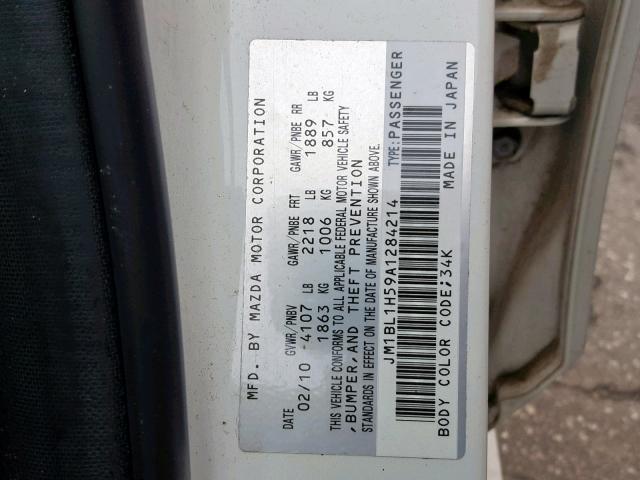 JM1BL1H59A1284214 - 2010 MAZDA 3 S WHITE photo 10