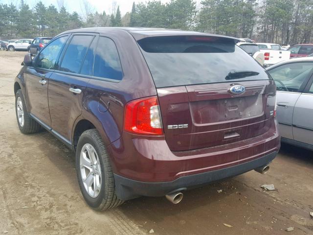 2FMDK4JC9BBA62277 - 2011 FORD EDGE SEL MAROON photo 3