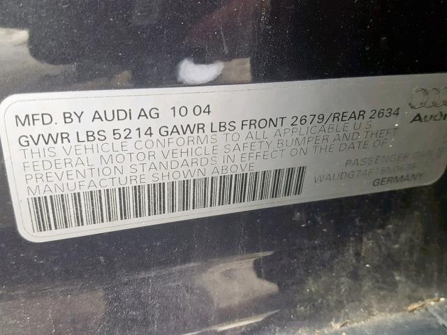 WAUDG74F15N063877 - 2005 AUDI A6 3.2 QUA CHARCOAL photo 10