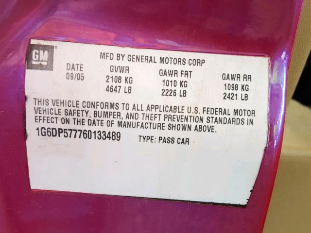 1G6DP577760133489 - 2006 CADILLAC CTS HI FEA PINK photo 10