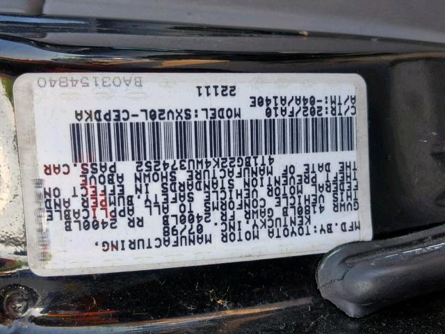 4T1BG22K4WU374252 - 1998 TOYOTA CAMRY CE BLACK photo 10