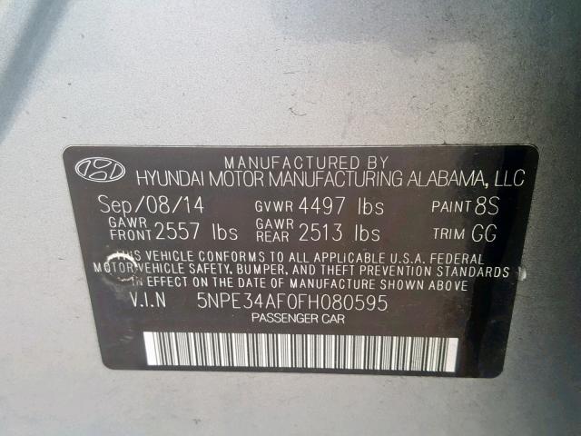 5NPE34AF0FH080595 - 2015 HYUNDAI SONATA SPO BLUE photo 10