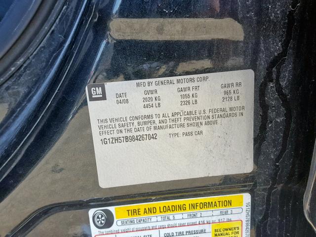 1G1ZH57B984267042 - 2008 CHEVROLET MALIBU 1LT 黑色 照片 10