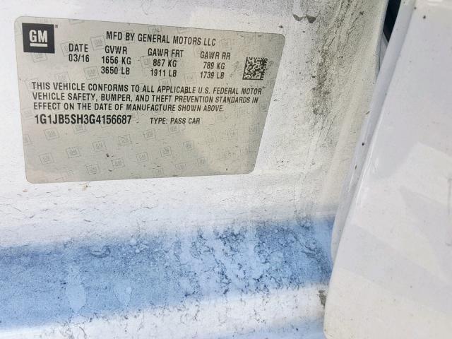 1G1JB5SH3G4156687 - 2016 CHEVROLET SONIC LS WHITE photo 10