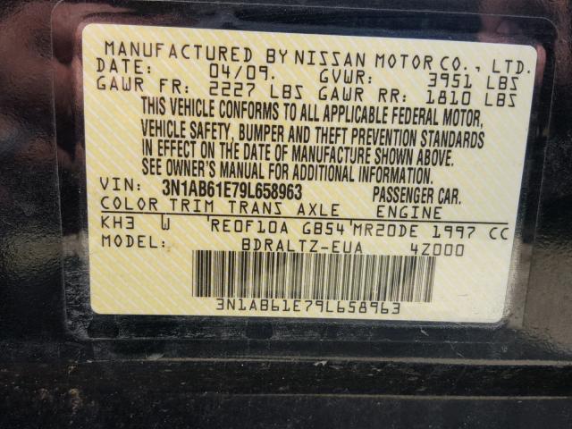 3N1AB61E79L658963 - 2009 NISSAN SENTRA 2.0 BLACK photo 10