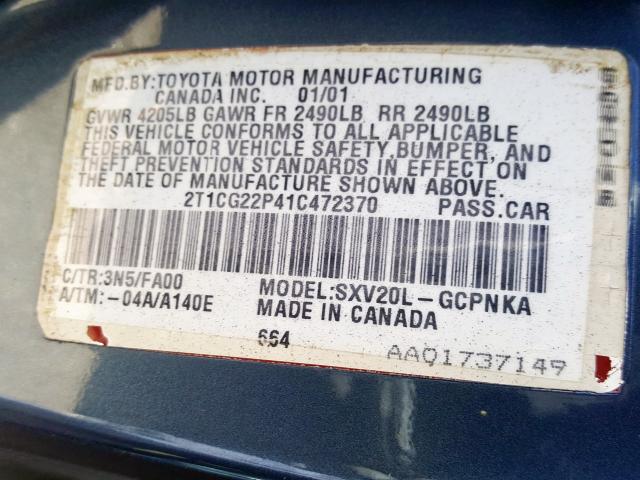 2T1CF22P6YC308860 - 2000 TOYOTA CAMRY SOLARA SE  photo 10