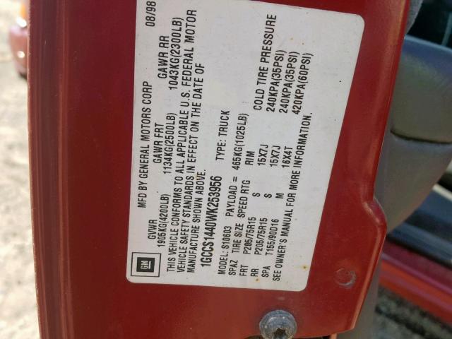 1GCCS1440WK253956 - 1998 CHEVROLET S TRUCK S1 RED photo 10