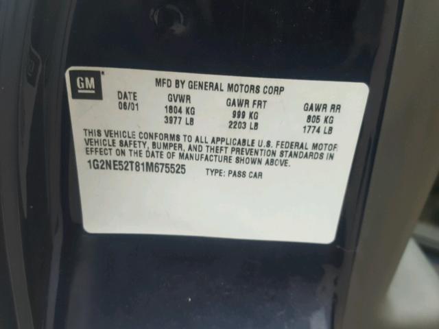 1G2NE52T81M675525 - 2001 PONTIAC GRAND AM S BLUE photo 10