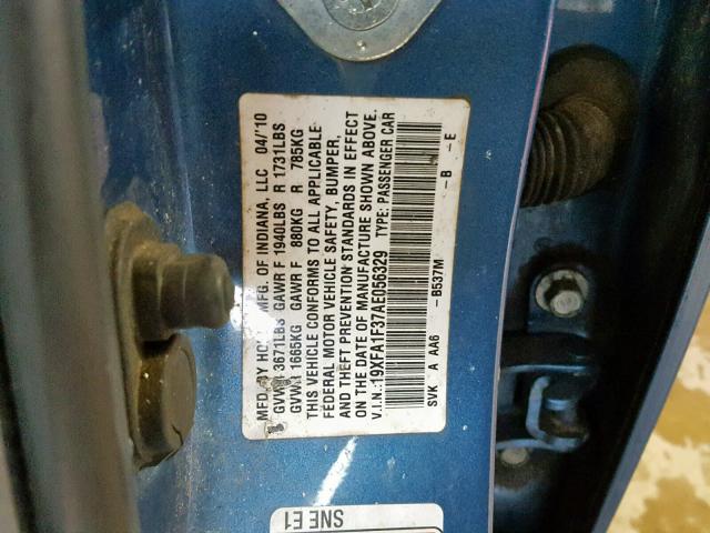 19XFA1F37AE056329 - 2010 HONDA CIVIC VP BLUE photo 10