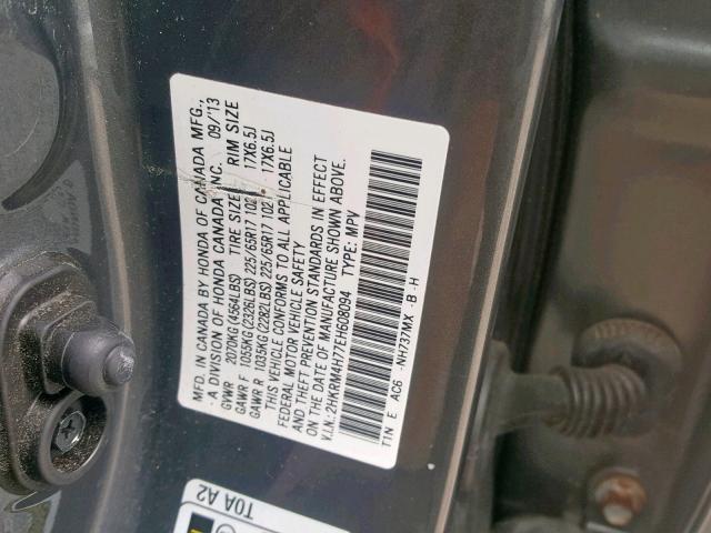 2HKRM4H77EH608094 - 2014 HONDA CR-V EXL GRAY photo 10