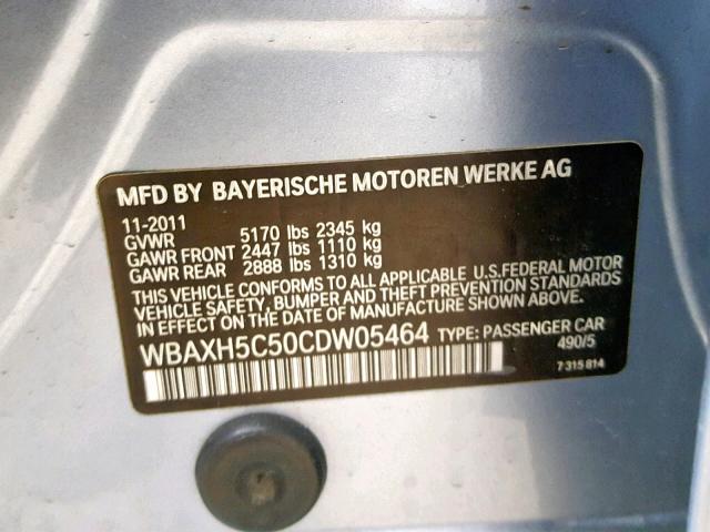 WBAXH5C50CDW05464 - 2012 BMW 528 XI BLUE photo 10