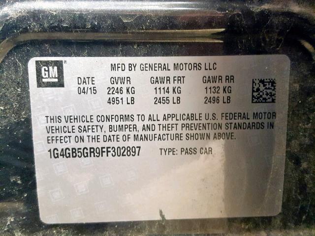 1G4GB5GR9FF302897 - 2015 BUICK LACROSSE BLACK photo 10