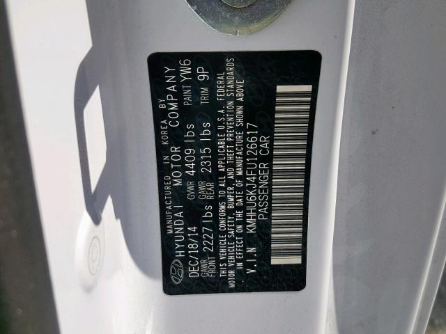 KMHHU6KJ4FU126617 - 2015 HYUNDAI GENESIS CO WHITE photo 10