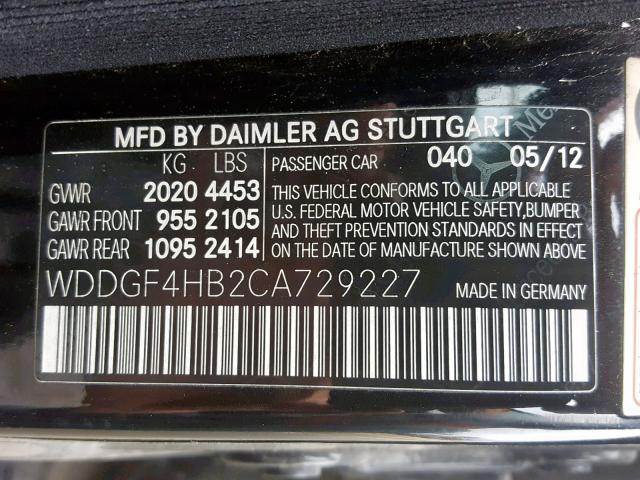 WDDGF4HB2CA729227 - 2012 MERCEDES-BENZ C 250 BLACK photo 10