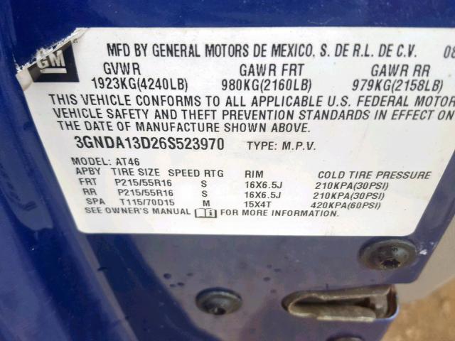 3GNDA13D26S523970 - 2006 CHEVROLET HHR LS Azul foto 10