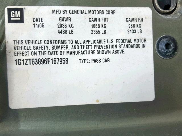 1G1ZT63896F167958 - 2006 CHEVROLET MALIBU MAX GREEN photo 10