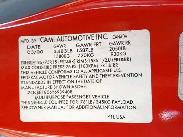 2CNBE18C6Y6939408 - 2000 CHEVROLET TRACKER RED photo 10
