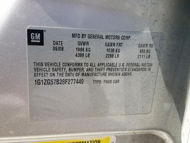 1G1ZG57B28F277449 - 2008 CHEVROLET MALIBU LS SILVER photo 10