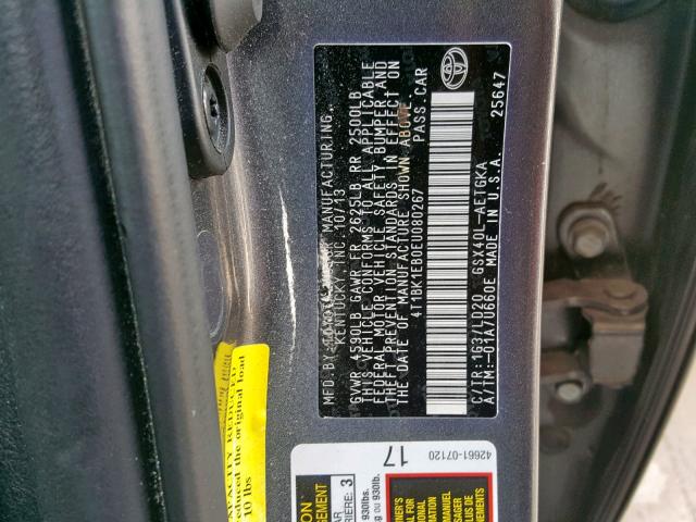 4T1BK1EB0EU080267 - 2014 TOYOTA AVALON BAS GRAY photo 10