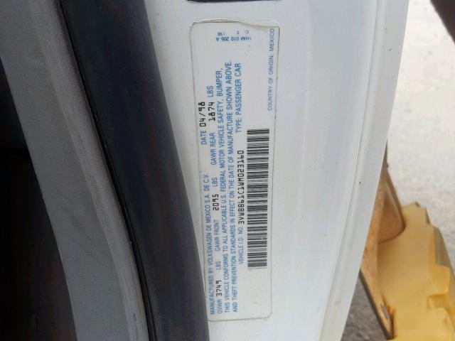 3VWBB61C1WM023160 - 1998 VOLKSWAGEN NEW BEETLE 白色 照片 10